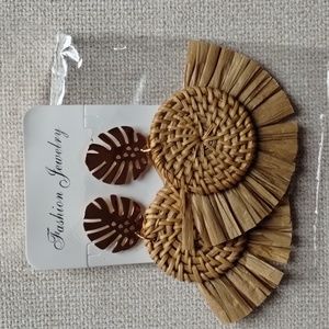 Women Rattan Earrings Big Lightweight Geometric Straw New